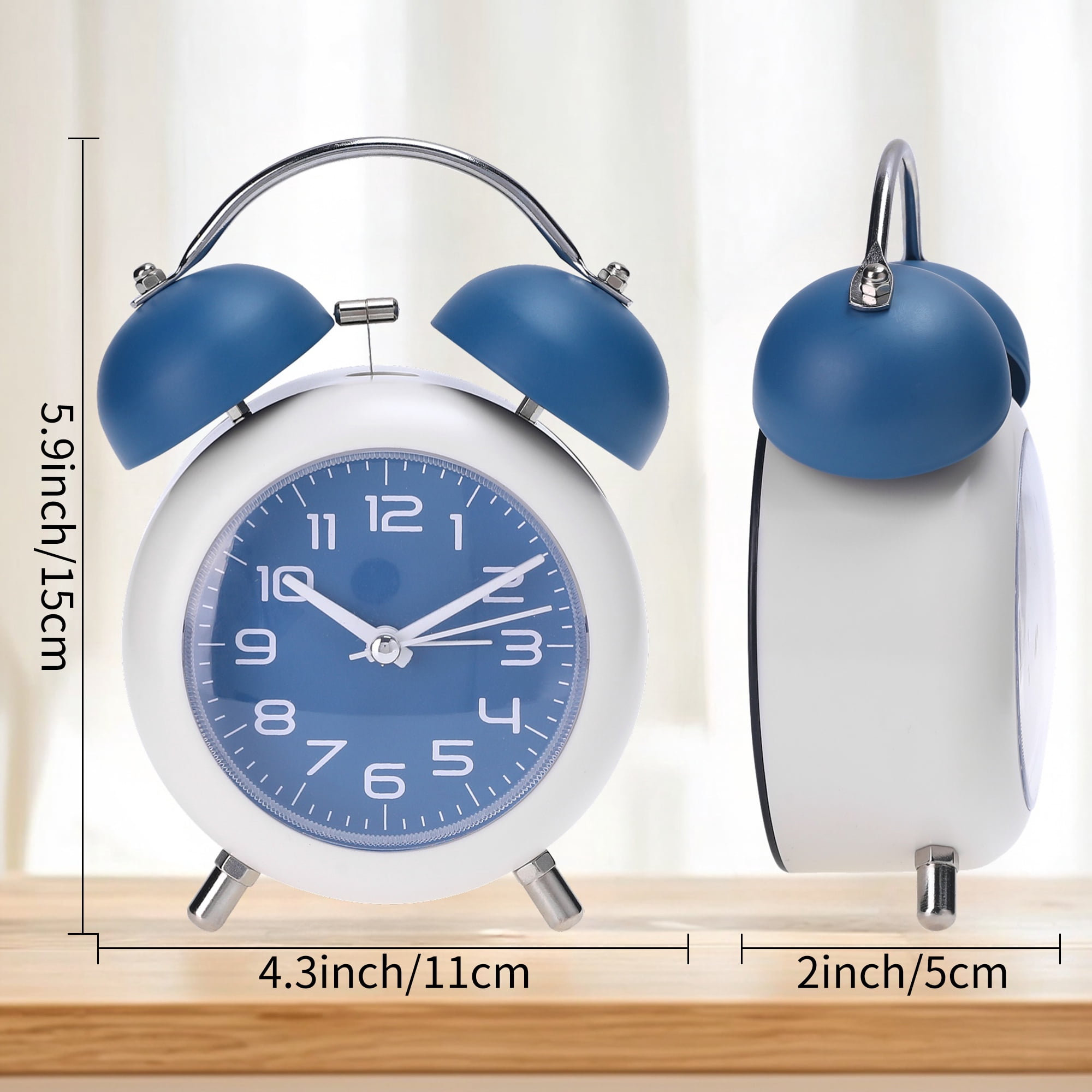 Unique Bargains 2 Pcs Old Fashioned Circle Loud Alarm Clock Blue/Pink