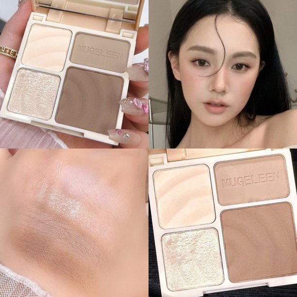 Resaltador de contorno de 4 colores, bronceador Facial 3D, brillo cosmético, paleta de reflejos mate Beige, sombra de ojos, maquillaje en polvo para nariz