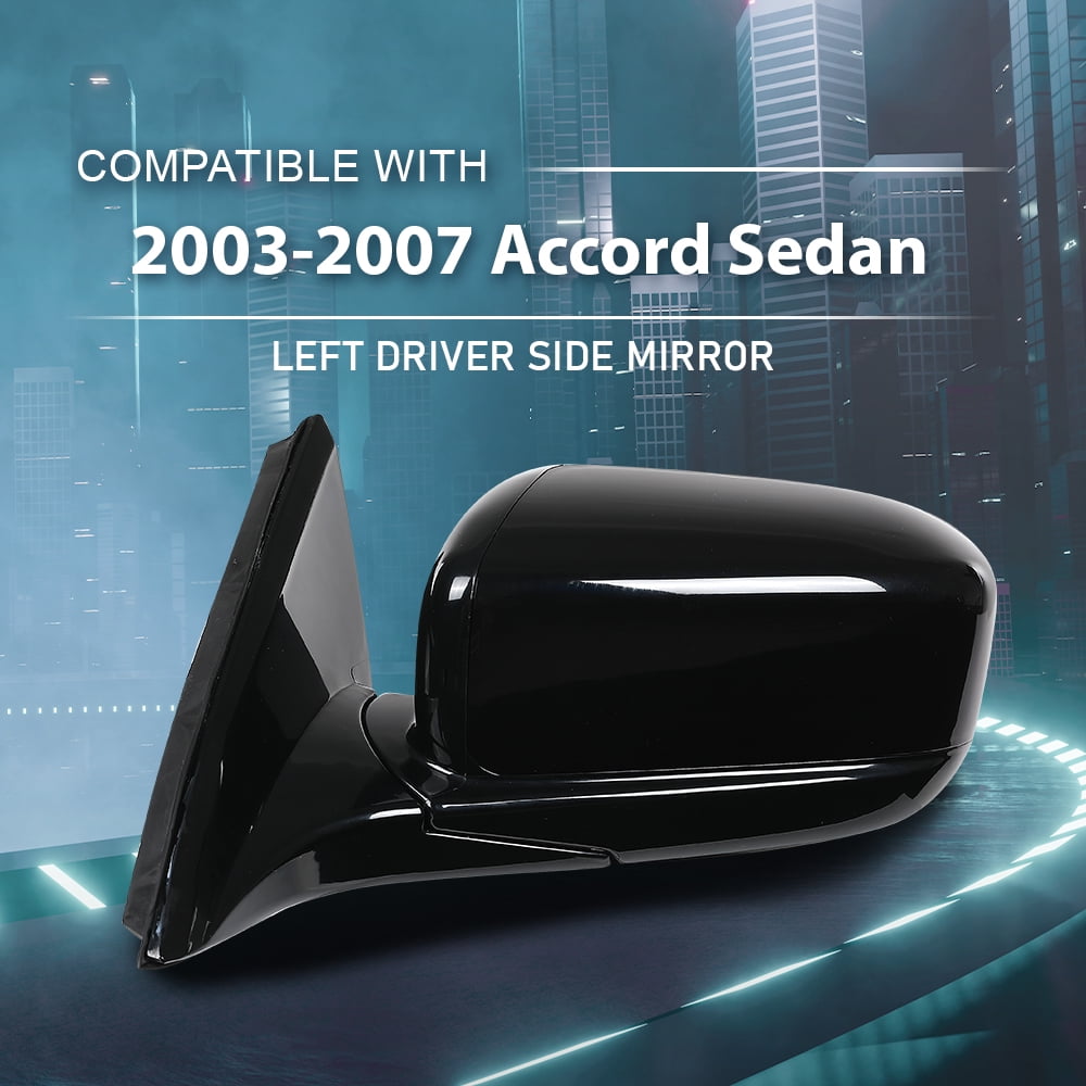 Power Mirror Front Driver Side Gloss Black Fit for Honda Accord 2003-2007 3-Pin Manual Folding