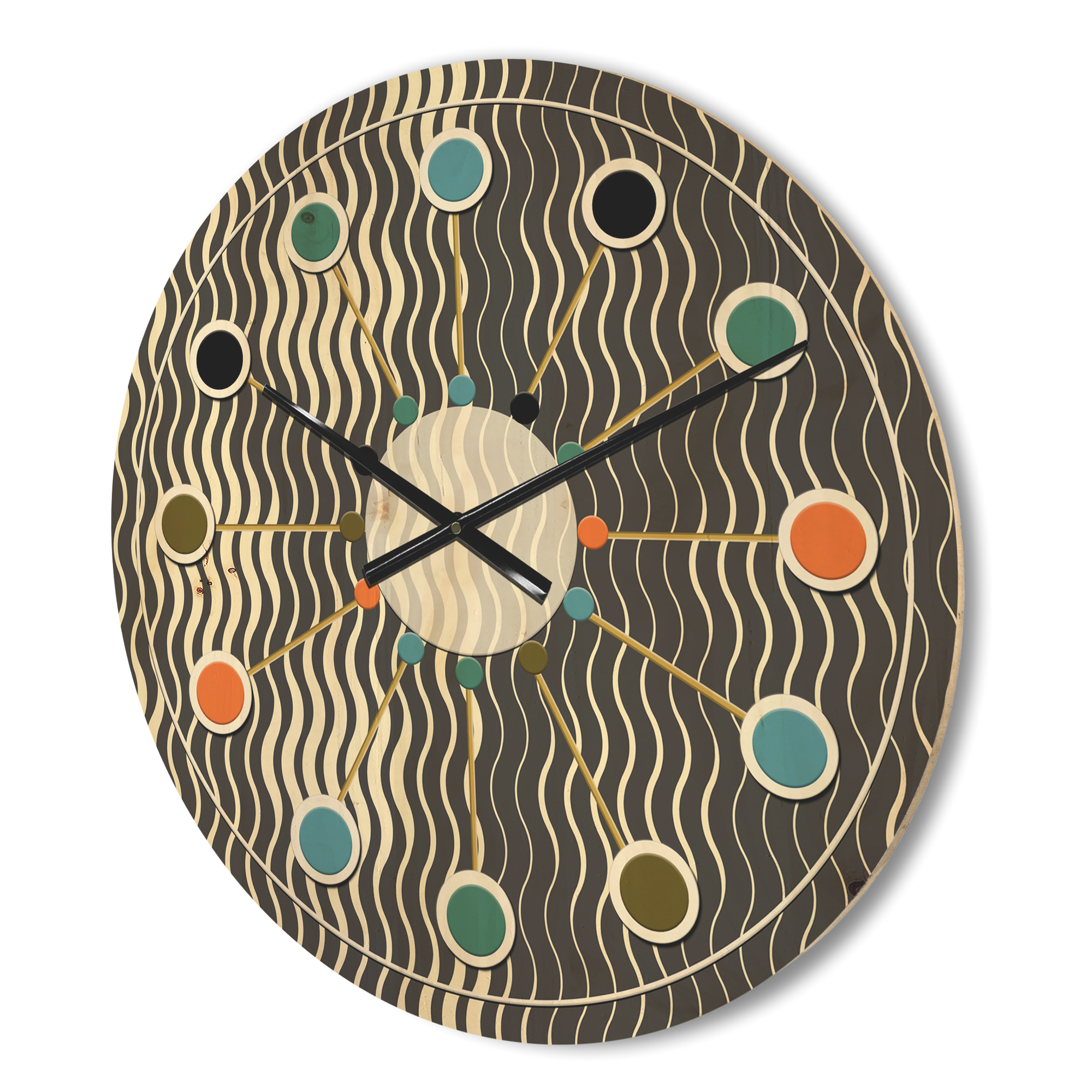 Designart 'Geometrical Abstract Retro Minimal Pattern V' Mid-Century Modern Wood Wall Clock