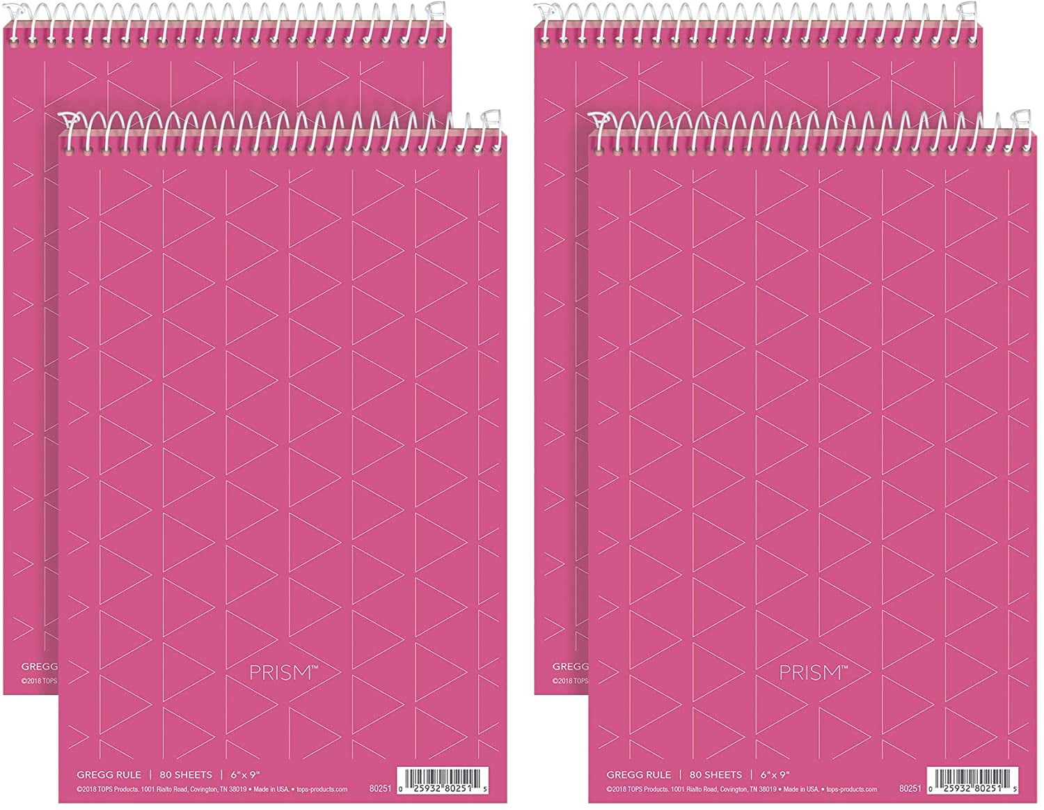 TOPS 80254 Prism 6x9 Gregg Ruled Steno Notebook, 80 Perforated Pink
