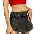 thumbnail image 2 of Womens High Waist Denim Skirts Y2K A-Line Pleated Ruffle Mini Jean Skirt E-Girl Flared Tennis Golf Short Cargo Skirt, 2 of 6