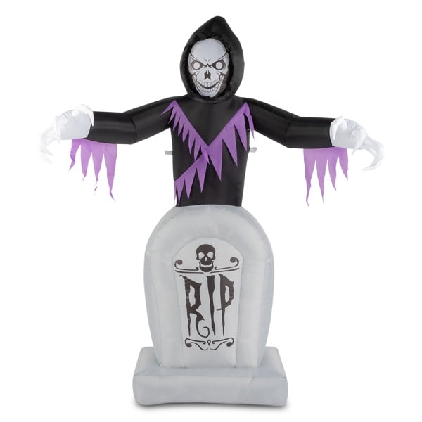 8FT Garden 3Pcs LED String Lights Grim Reaper and Grave Inflatable Halloween Decoration with Stakes Ropes Sandbags