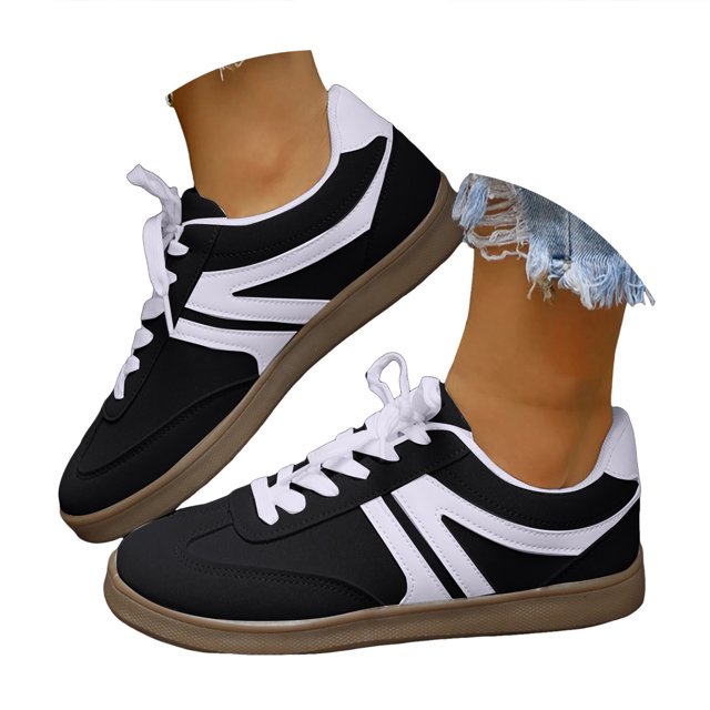 2DXuixsh Women's Round Toe Retro Color Block Flats Casual Work Shoes Comfortable Lightweight Non-Slip