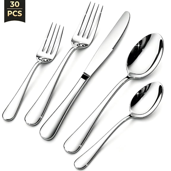 Silverware Set 30 Piece for 6 People, Heavy Duty Flatware Cutlery with Steak Knives Forks Spoons, Dishwasher Safe Kitchen Utensils with Gift Box for Wedding Housewarming Daily Use