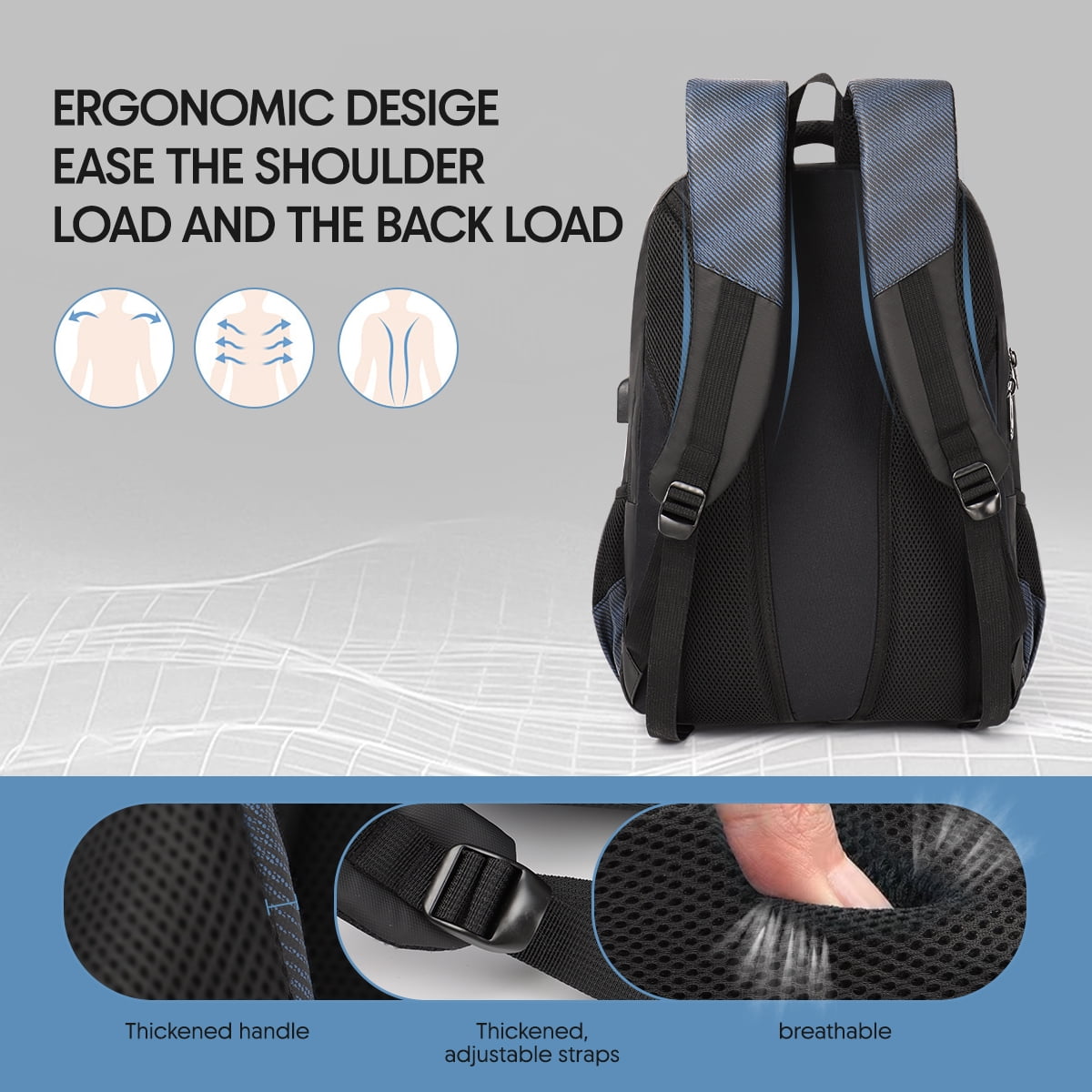 17 Inch Laptop Backpack for Men Carry on Travel Backpack with USB Charging Port Water Resistant Work Business College Computer Bag,HB2116 Navy