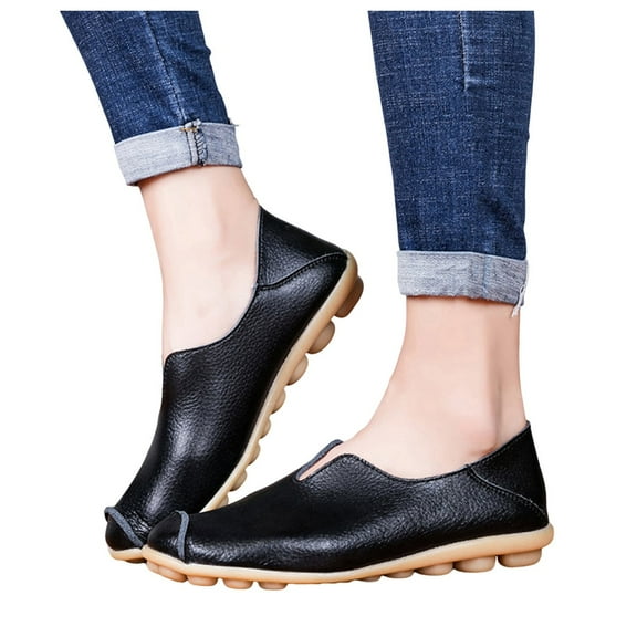 Leather Loafers for Women Comfortable Slip On Casual Shoes Lightweight Non Slip Driving Flat Boat Shoes