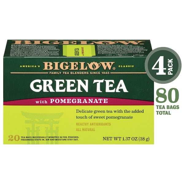 Bigelow Green Tea with Pomegranate, 20 Ct Tea Bags, 4 Pack