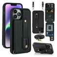 thumbnail image 1 of ELEHOLD iPhone 14 Pro Wallet Case, Flip Card Slots Magnetic Button Kickstand Function Non-Slip Wristband Crossbody Shoulder Strap for iPhone 14 Pro 6.1" Fashion Leather Case,Black, 1 of 8