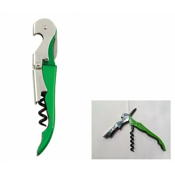 Green Metallic Corkscrew Doubled Hinged Waiters Wine Bottle Opener Foil Cutter