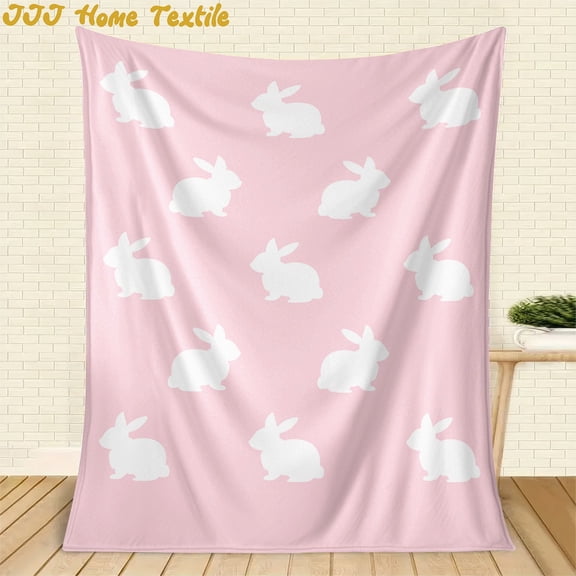 Easter Bunny Blanket - Soft Pink Featuring White Rabbit Shapes, Comfortable Year-Round Throw for Bed, Sofa & Home Decoration, Modern Style Present for Easter & All-Year Use, Seasonal Throw,