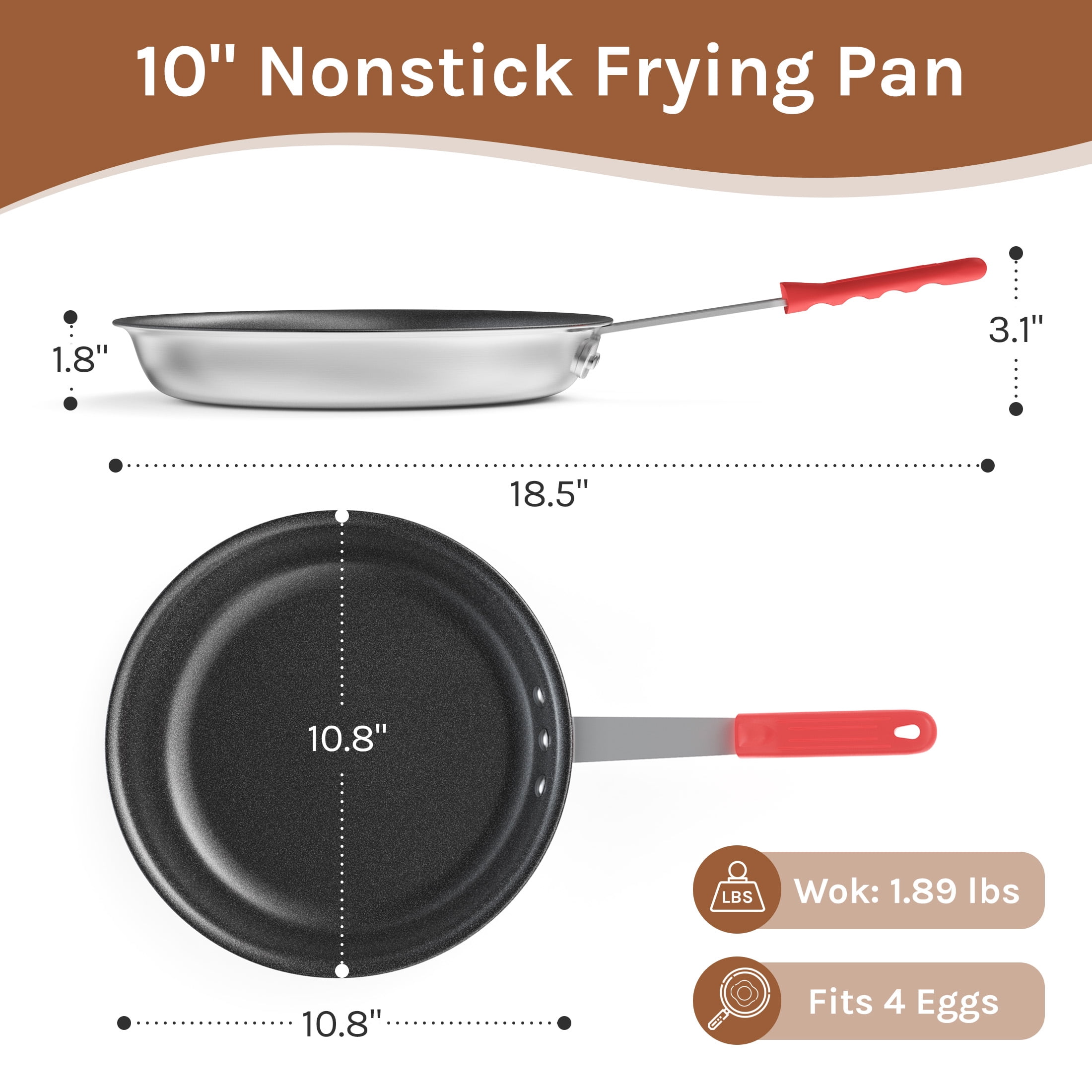 edx Ceramic Nonstick Frying Pan, 10-Inch Egg Pan, Aluminum Pans with Stainless Steel Base, Nonstick Pan Skillet, Oven & Dishwasher Safe, Red