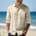 thumbnail image 6 of APEXFWDT Mens Roll-Sleeve Button Down Shirt Linen Casual Long Sleeve Shirts Collared Hippie Beach Tops Solid Spread Collar Summer Shirts, 6 of 8