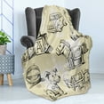 thumbnail image 4 of Vintage Soft Flannel Fleece Throw Blanket, Illustration of Kids Old Toys on Grunge Setting Teddy Bear Train Ball Childhood, Cozy Plush for Indoor and Outdoor Use, 70" x 90", Beige Black, by Ambesonne, 4 of 5