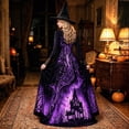 thumbnail image 5 of Witch Dress for Women Halloween Long Sleeve Lace V Neck Vintage Gothic Maxi Dress Allover Halloween Print Haunted House A Line Party Dress, 5 of 6