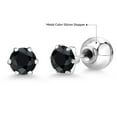 thumbnail image 6 of Gem Stone King Black Sapphire Platinum Stud Earrings for Women Men (1.38 Cttw, Gemstone Birthstone, Round 5MM), 6 of 6