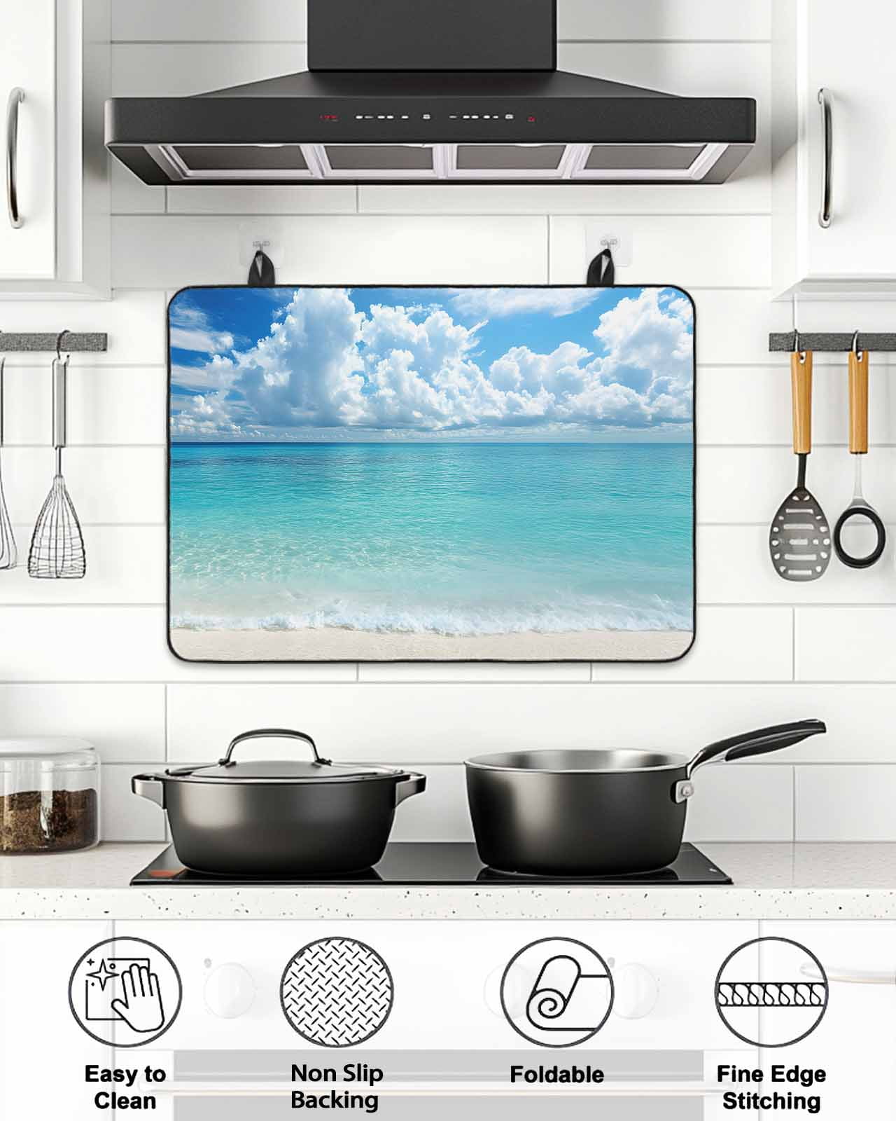 Stove Top Covers for Electric Stove, Ocean Blue Glass Stovetop Cover Protector, Beach Nature Coast Sea Shore Sky Seawater Induction Cooktop Protector Oven Mat for Kitchen Countertop 24"x21"