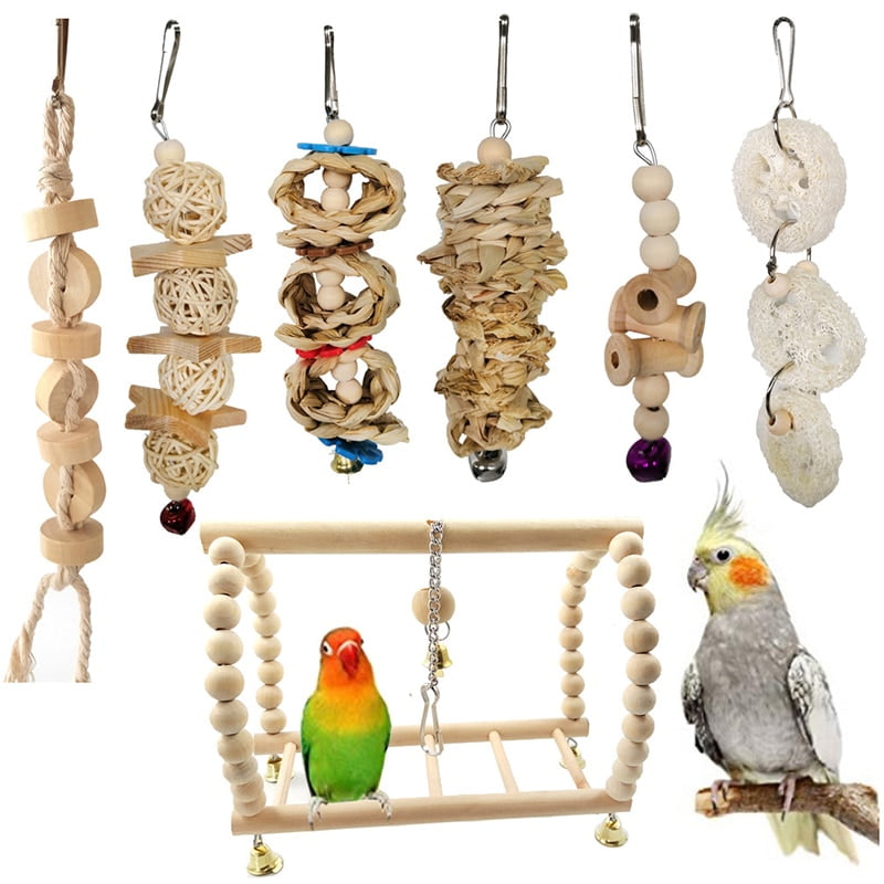 Parrot Parakeet Bird Mirror Round Heart Cage Hanging Climb Playing Toy Goodi HK 