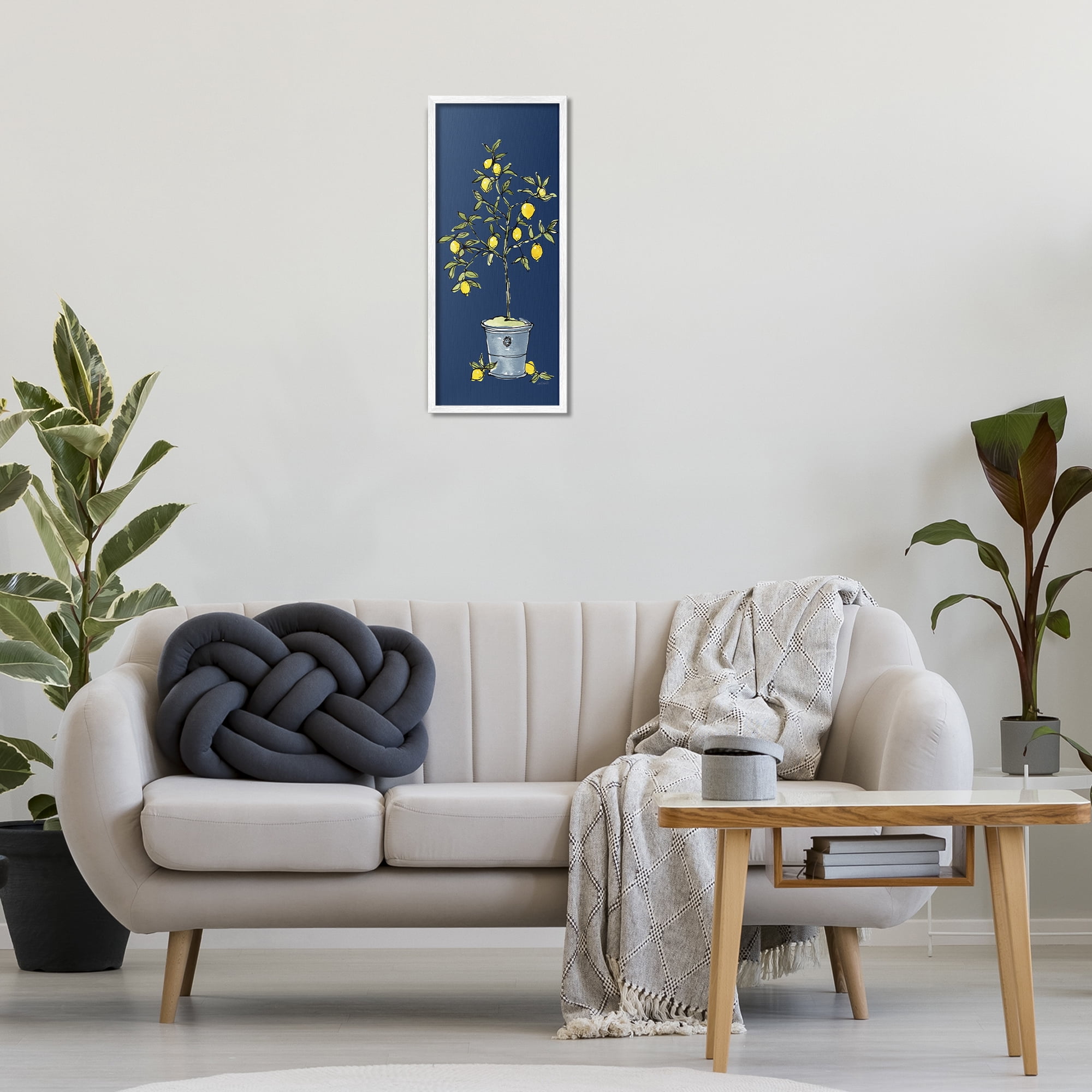 Stupell Industries Citron Lemon Plant Botanical & Floral Painting White Framed Art Print Wall Art, 10 x 24