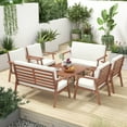 thumbnail image 2 of Costway 8 PCS Patio Conversation Set Acacia Wood Sofa Coffee Table with Cushioned Seat White, 2 of 9