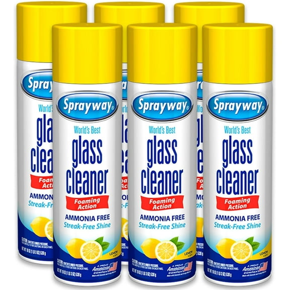 Glass Cleaner Lemon Scent Foaming Aerosol Spray, 19oz, Pack of 6 | Ammonia-Free, Streakless, Fast-Acting | Cleans & Polishes Glass Surfaces | Removes Fingerprints, Dust, Dirt, Smoke Film
