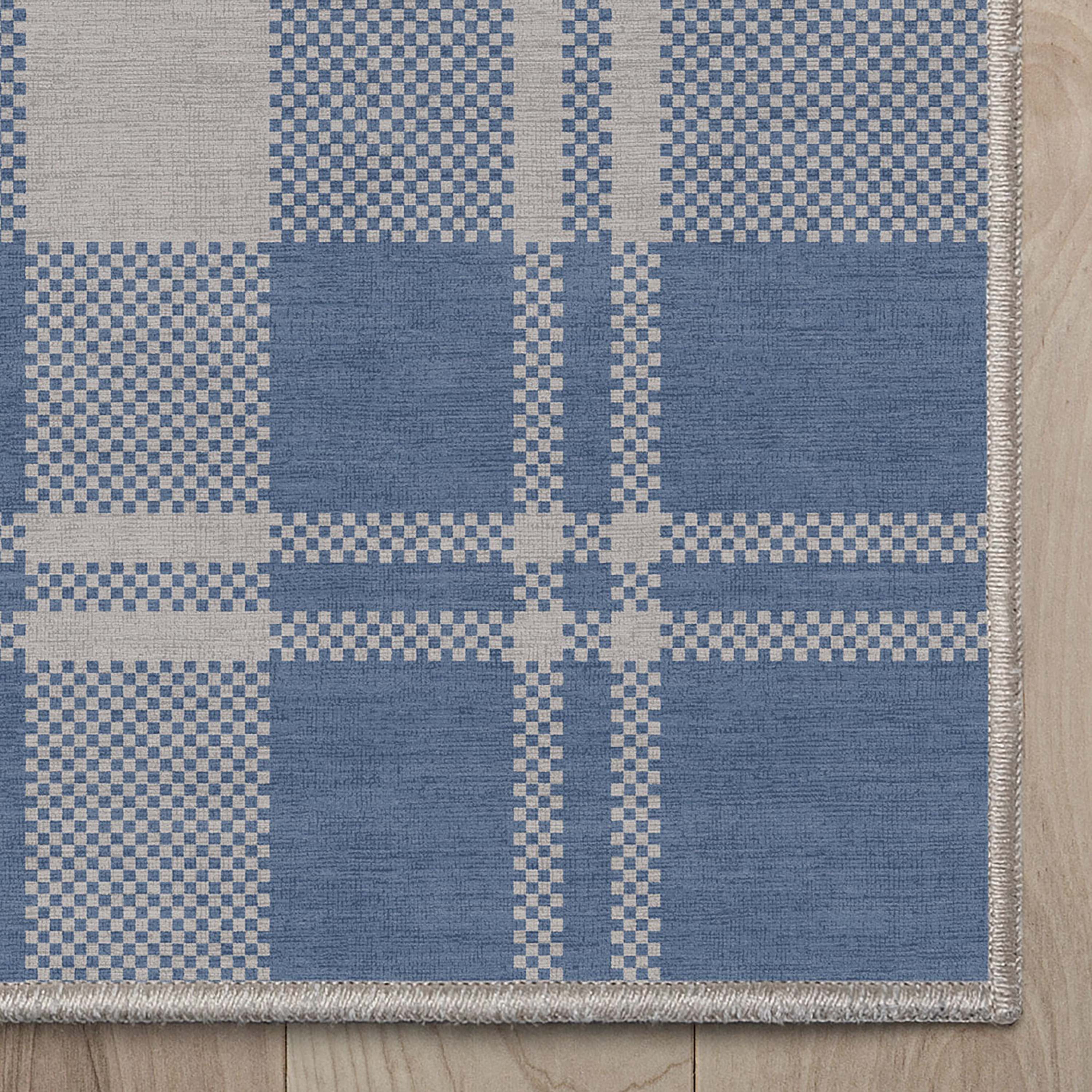 Well Woven Apollo Flatwoven Plaid Blue 2'3" x 7'3" Runner Rug