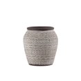 thumbnail image 1 of Benjara BM208733 Round Cement Vase with Tribal Pattern & Brown Rim, Gray - Medium, 1 of 1