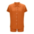 thumbnail image 3 of Luvrsol Two Piece Sets for Women Solid Short Sleeve Turndown Collar Pocket Shorts Casual Set, Size S-2XL, 3 of 5