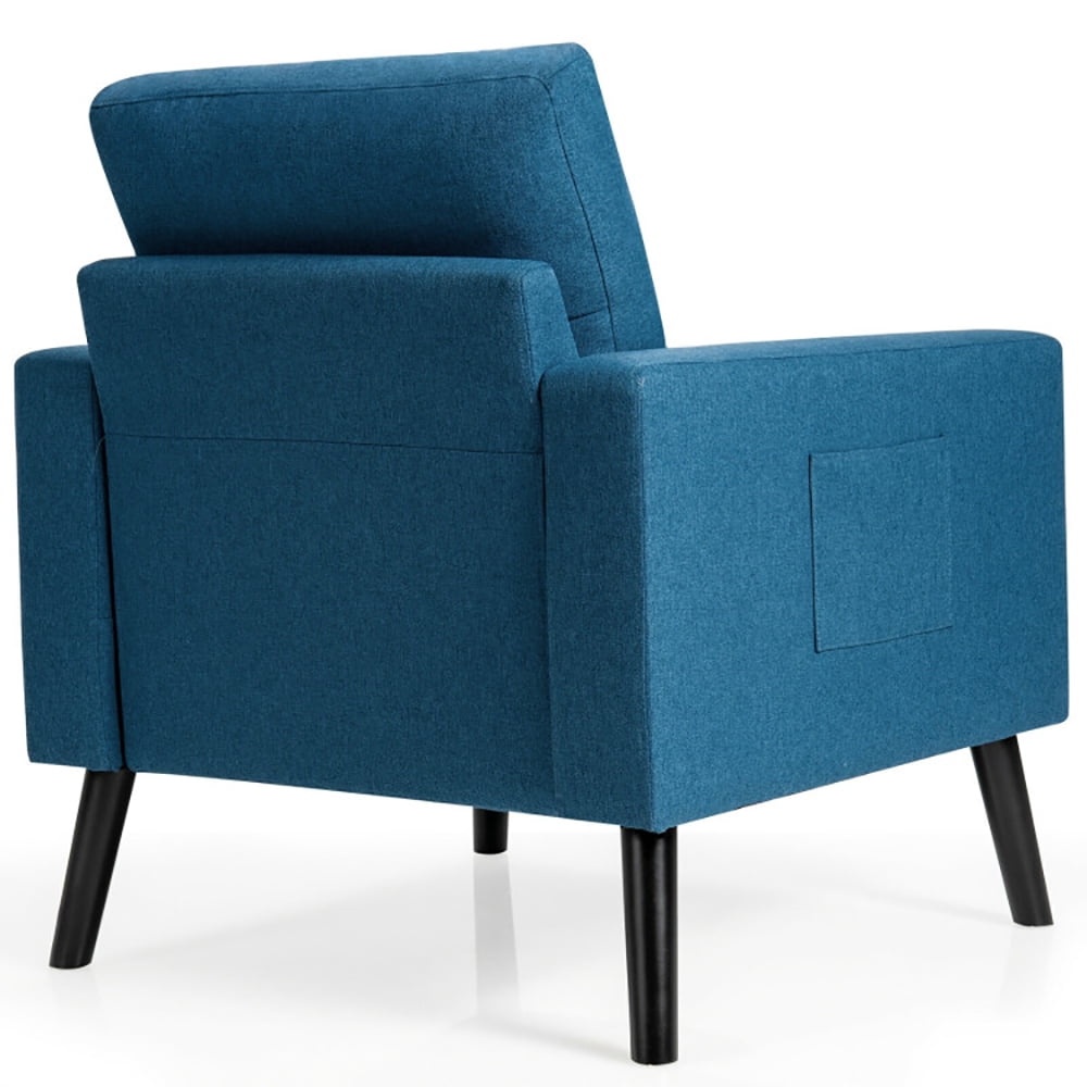 Finihen Upholstered Armchair Chair, Mid-Century Upholstered Armchair Club Chair with Rubber Wood Legs, for Living Room, Bedroom, Blue