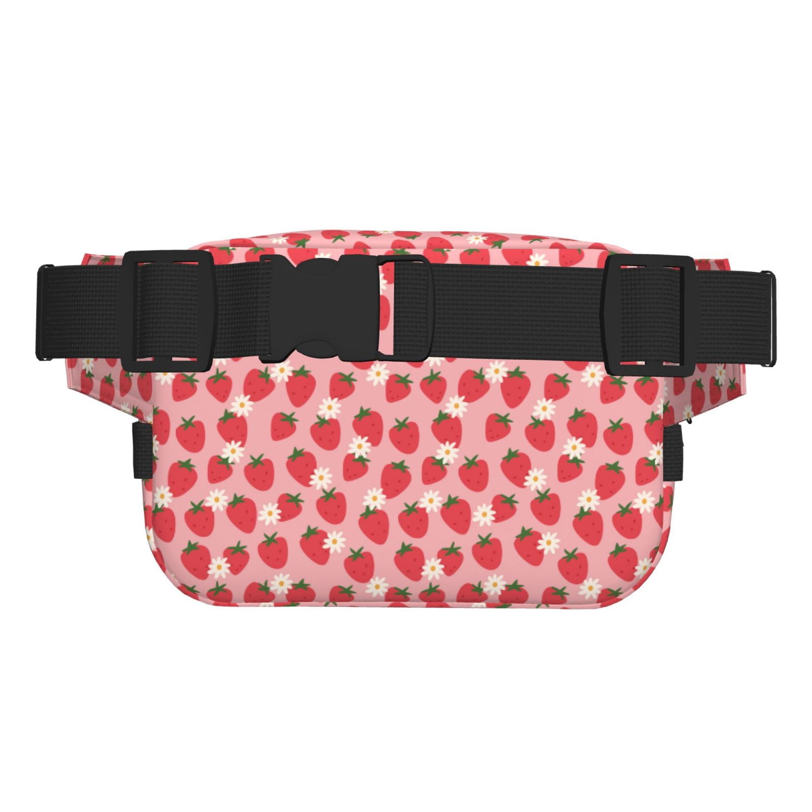 Picia Strawberry And Flowers Print Square Double-Layer Waist Bag Mini Adjustable Waist Belt Bag Exercise Running Travel Hiking