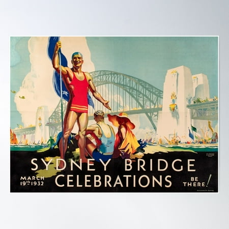 Vintage Art Deco Sydney Harbour Bridge Print (1932) Poster Wall Art, Modern Wall Decor For Living Room Bedroom, 8x12 UNFRAMED
