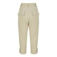 thumbnail image 3 of Fnooota Womens Capri Pants with Pockets, Casual Work Summer Solid Color Womens Capris Khaki Size XL, 3 of 6