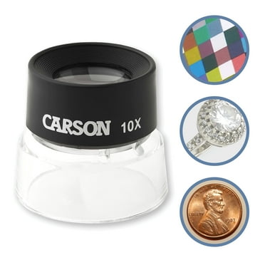 Carson LumiLoupe™ 10x Power Magnifying Glass, 1″ Pre-Focused Dual Lens Stand Magnifier (LL-10)
