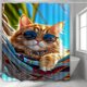 thumbnail image 4 of Cute Swimsuit Style Bath Curtain With Print No-Drill With 12 Hooks, 4 of 6