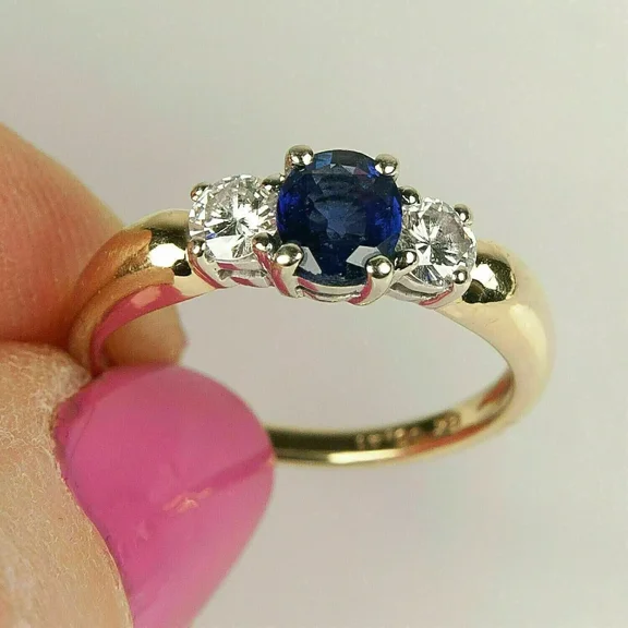 2Ct Round Lab Created Blue Sapphire Diamond Women's 3 stone Ring 14K Yellow Gold Plated