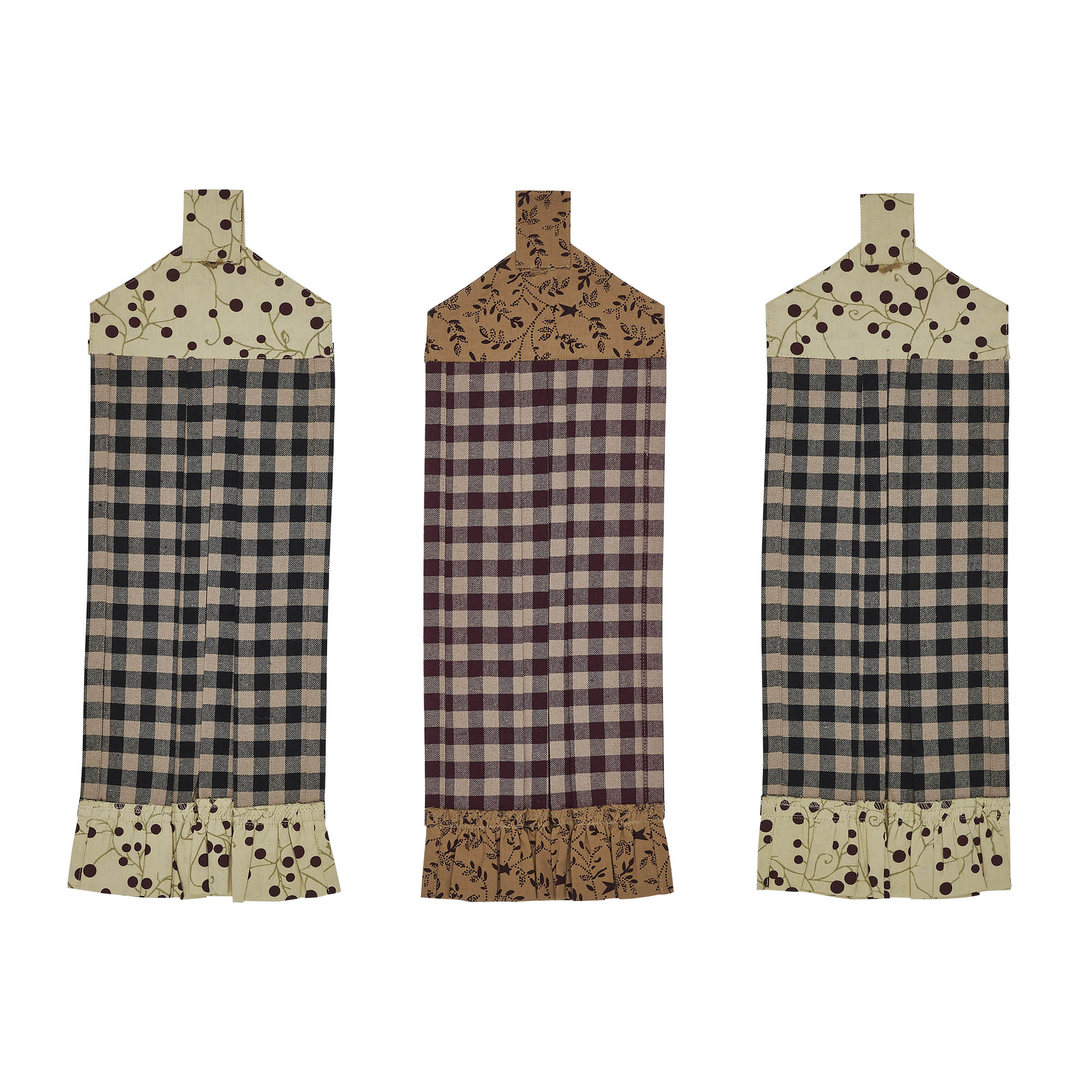 VHC Brands Cotton Pip Vinestar Button Loop Kitchen Towel Set of 3, Hanging Kitchen Towel, Pleated, Bath, Kitchen, Pip Vinestar Collection, Rectangle 21x7, Natural