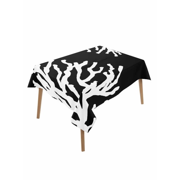 Coral Black Table Cloth, Coastal White Ocean Marine Nautical Beach Waterproof Tablecloth for Rectangle Tables, Reusable Washable Fabric Table Cover for Restaurant Kitchen Dining Tables 52"x70"