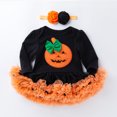 thumbnail image 3 of Conjunto de Pelele de calabaza con diadema para niñas pequeñas, traje de fiesta de carnaval, Cosplay de bebé, mono de Halloween con capucha, trajes, 3 of 5