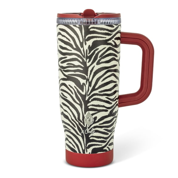 Cely x TAL 32oz Stainless Steel Skye Tumbler with Handle and Fip-up Straw, Zebra