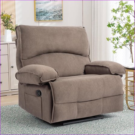 Recliners: Oversized Push-Back Living Room Chair with Massage Pillow | Brown | Fleece