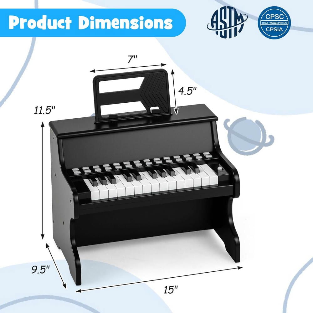 Resenkos 25-Key Kids Piano with Teaching Mode & Speed Control - Black