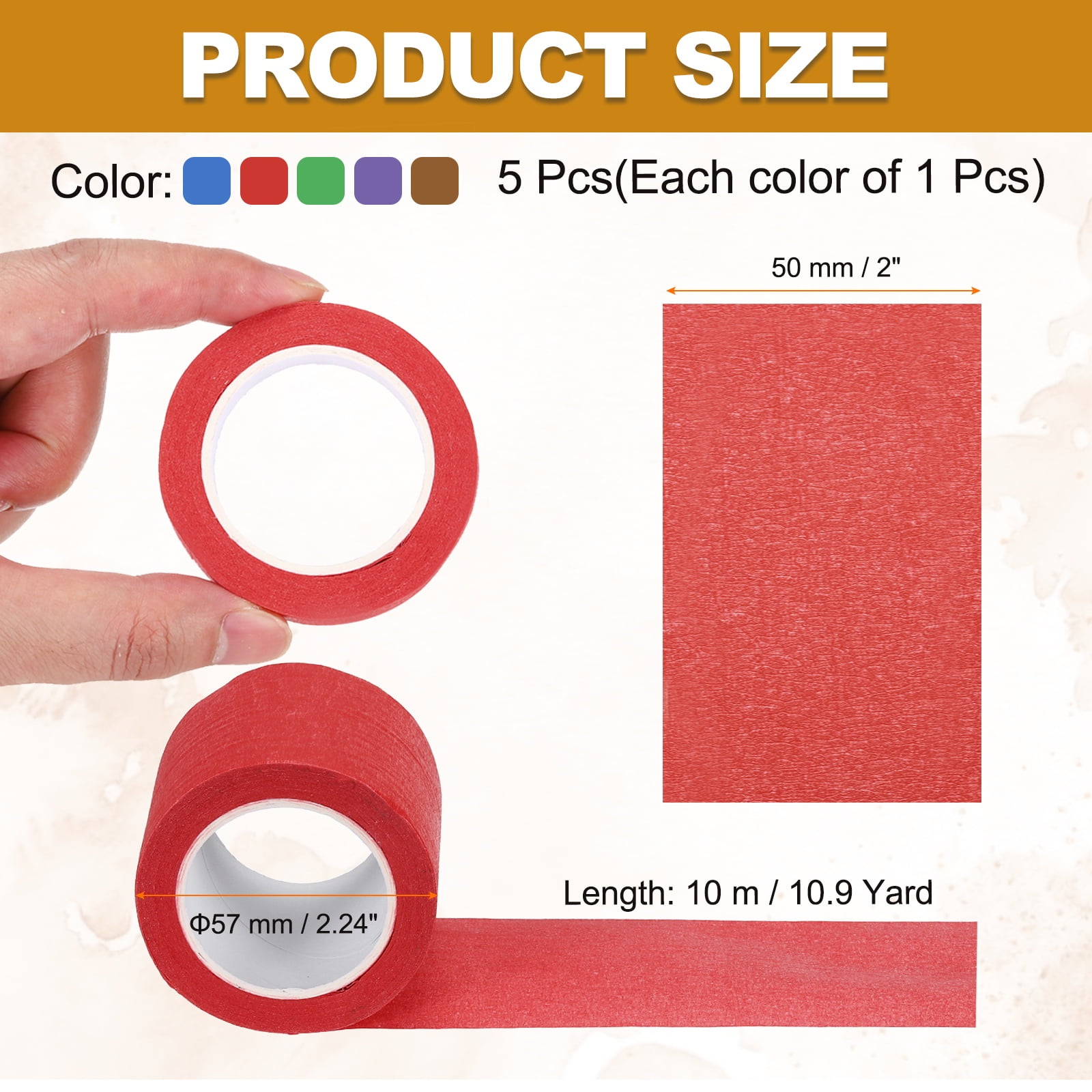 5pcs 2" x 11 Yard Colored Masking Tape, Dark Blue Dark Green Red Purple Brown