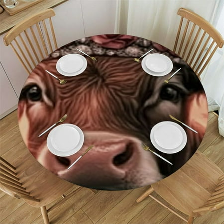 

Patifu Cow Crown Roses Round Tablecloth 100% Polyester Washable Waterproof Stain Resistant Fabric for Indoor Outdoor Dining Parties Weddings 31 -35