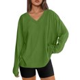 thumbnail image 1 of Oversized Sweatshirt Women, V-Neck Long Sleeve Pullover Tee Tops, Casual Loose Solid Color Stretch Fall Shirt, 1 of 6