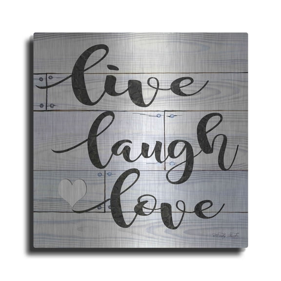 Luxe Metal Art 'Live, Laugh, Love' by Cindy Jacobs, Metal Wall Art, 12"x12"