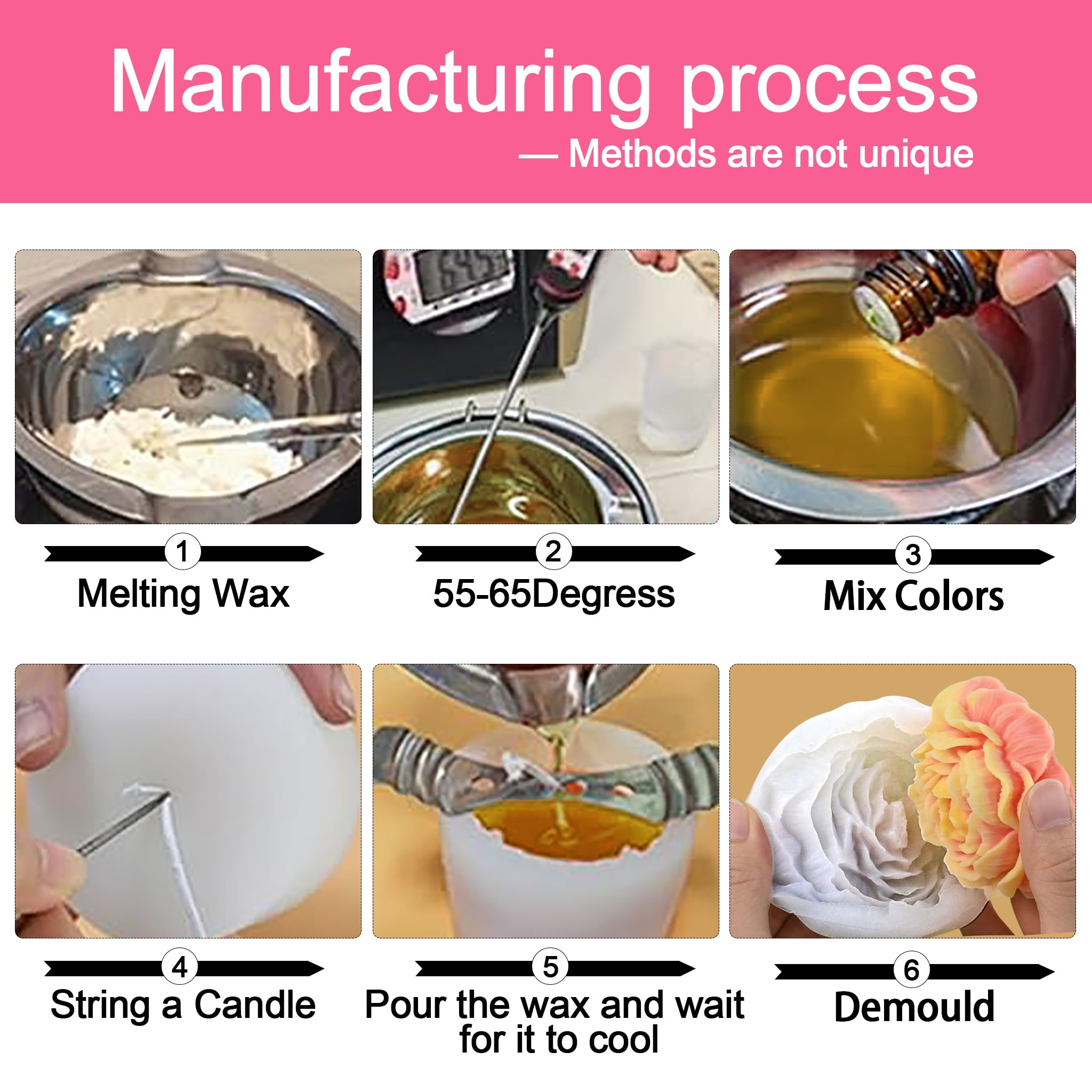 JDH Silicone Flower Candle Molds Set, Assorted Floral Shapes for DIY Aromatherapy Candle & Home Decoration