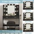 thumbnail image 5 of Vabches Vanity Set with Lighted Mirror & Power Outlet Makeup Table with 2 Large Drawers, Black, 5 of 9