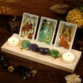 thumbnail image 5 of 1 pc 9.5x3.4x0.6 Inch Wooden Tarot Card Stand 2-Slot Candle Holder Moon Phase Eye Pattern Carved Rectangle Shaped Thick Altar Display Stand Holder for Witch Divination Tools Wiccan Supplies, 5 of 7
