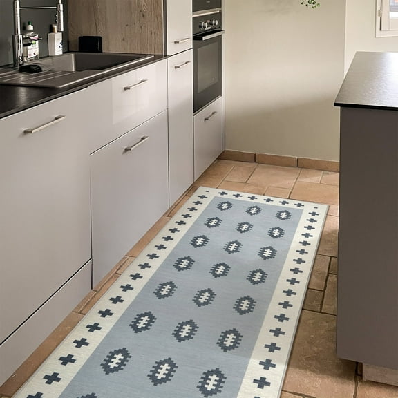 My Magic Carpet 2.5x7' Machine Washable Non-Slip Kitchen Hallway Runner Rug, Nordic Weave Cool Grey