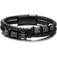 thumbnail image 2 of Pulsera de cuero trenzado negro de doble hilera para hombre Pulsera Correa de muñeca Charm de acero inoxidable negro, 2 of 5